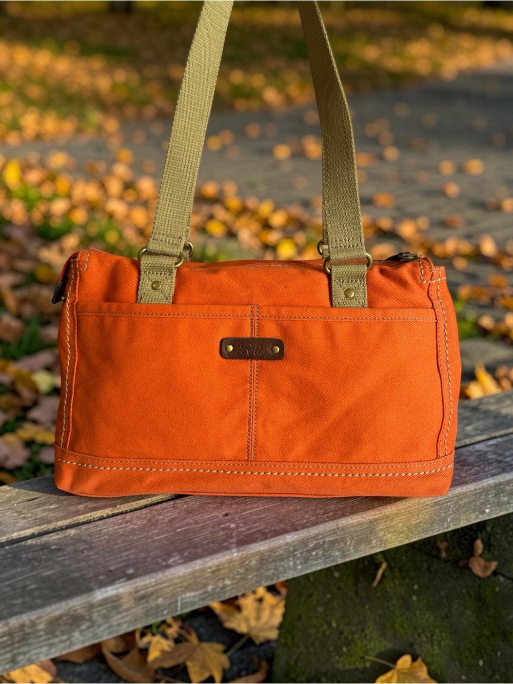 Relic by Fossil Burnt Orange Canvas Shoulder Bag Tote Top Zip Handbag EUC